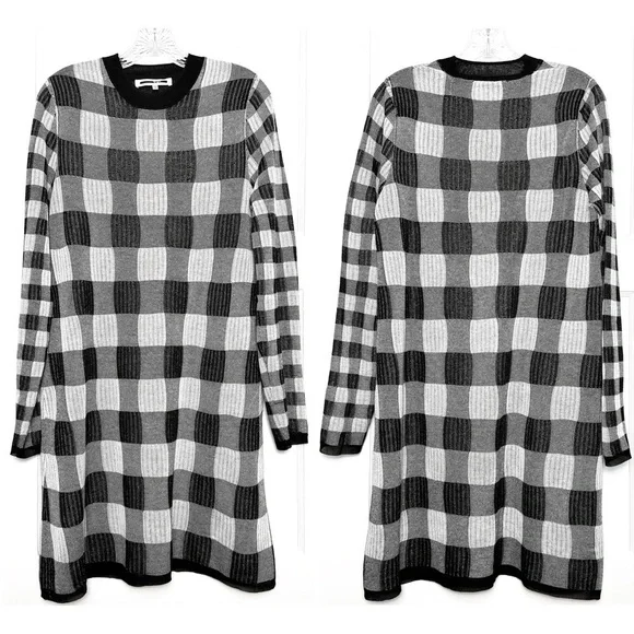 ALEXANDER MCQUEEN Gingham Heritage‎ Plaid Knit Long Sleeve Relaxed Fit Dress XS